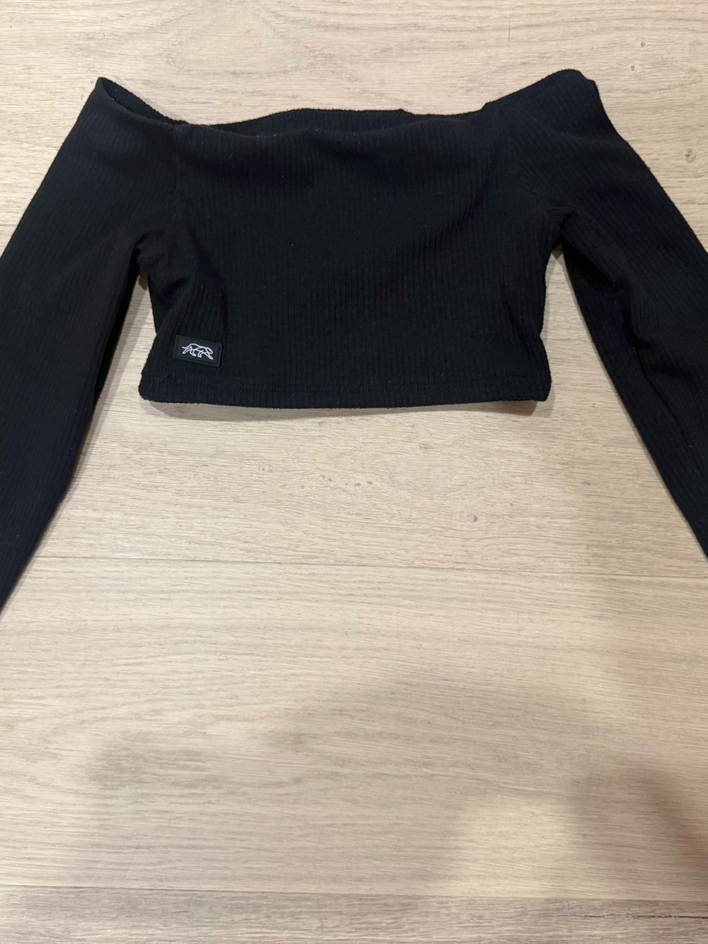 Girls' Black Off-the-Shoulder Ribbed Crop Sweater